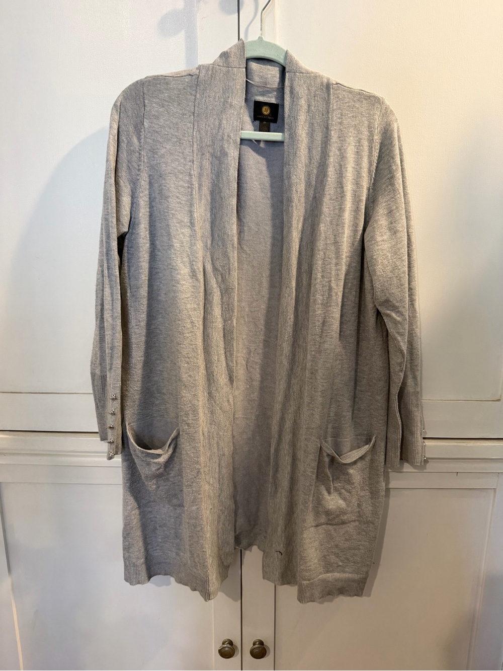 JM Collection Light Gray Open-Front Long Cardigan